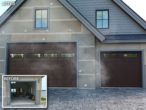 Garaga garage door - Standard+ North Hatley&nbsp;LP, 16’ x 10’ and 9’ x 8’, American Walnut